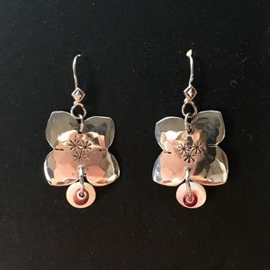 Silver flower & bead drop earrings